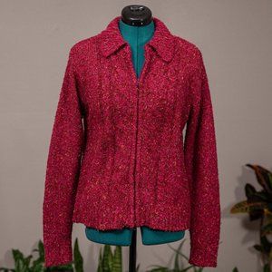 Vintage 90s Cardigan Sweater Pink Multicolor Full Zip Knit Size Large